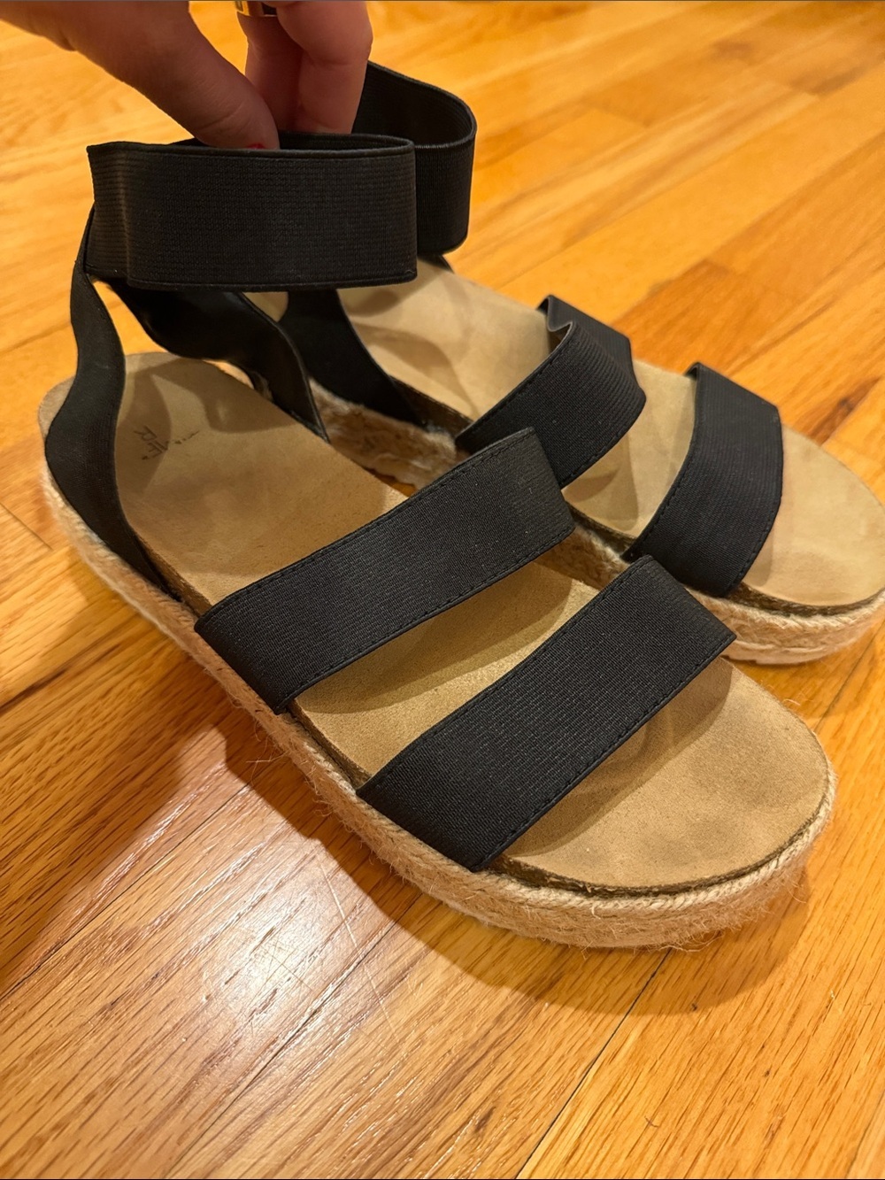 Time and Tru Black Elastic Strap Espadrille Platform Sandals